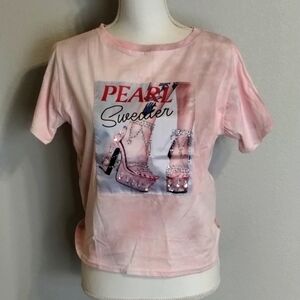 Vivid Pink Tie Dyed Crop Top Tee Size Large Sequin Rhinestones short sleeve